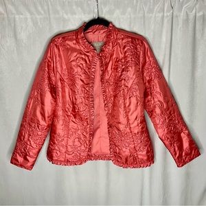 NWOT Chico’s Quilted Jacket Embroidered Floral Size 1 Button Snap Closure